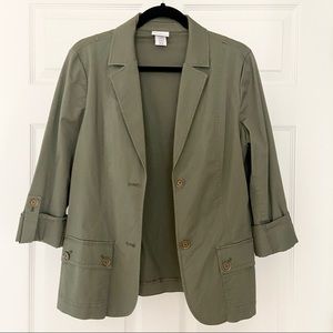 Green Cotton Blend Utility Blazer Jacket Medium